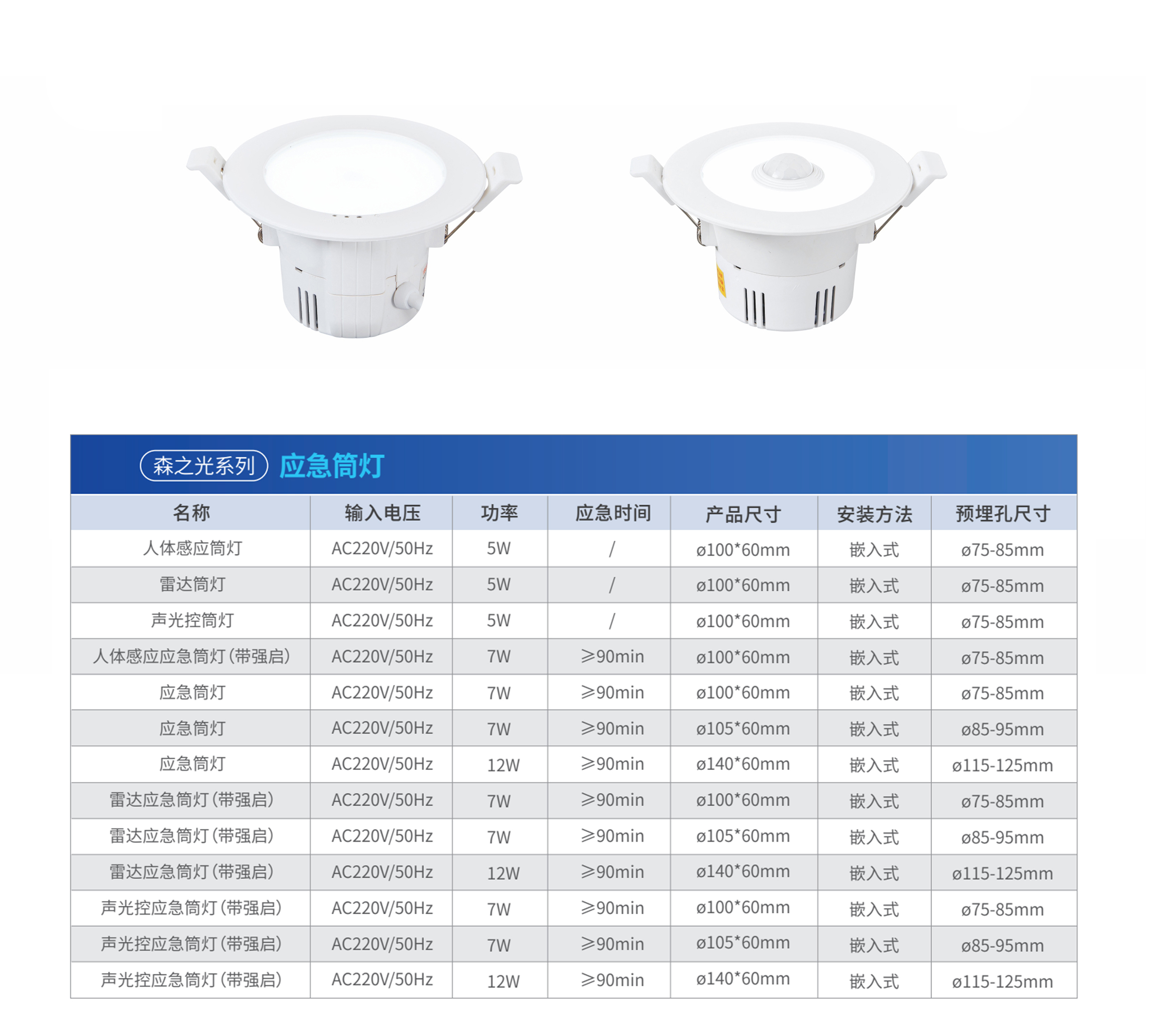 森之光系列应急筒灯